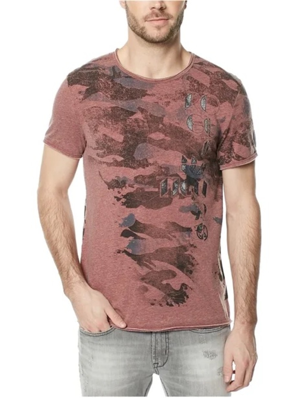 Buffalo David Bitton Men's Short Sleeve Crewneck Tee in Dusty Rose Camo